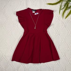 NWT LoTween Butterfly Sleeve Short A-line Girls' Dress with Necklace Red 7/8